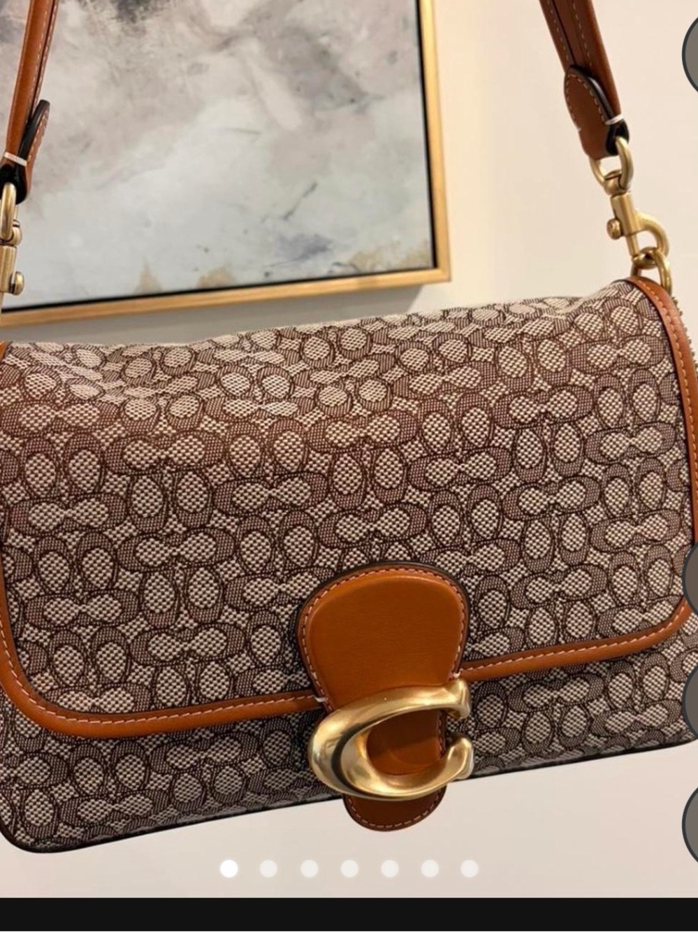 Coach Brown Signature Canvas Shoulder Bag with Brass 'C' Clasp